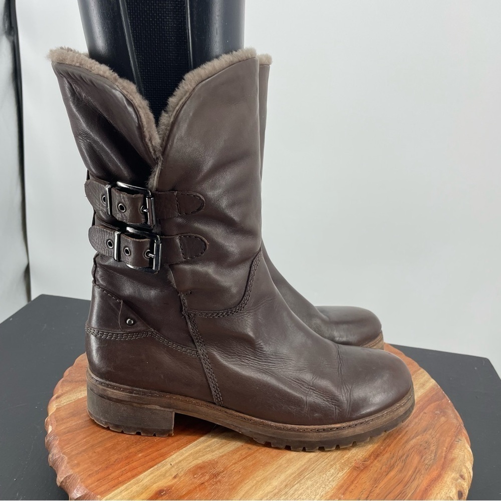 Wilma Firenze Genuine brown Leather faux fur boots‎ buckle winter Booties 38 8